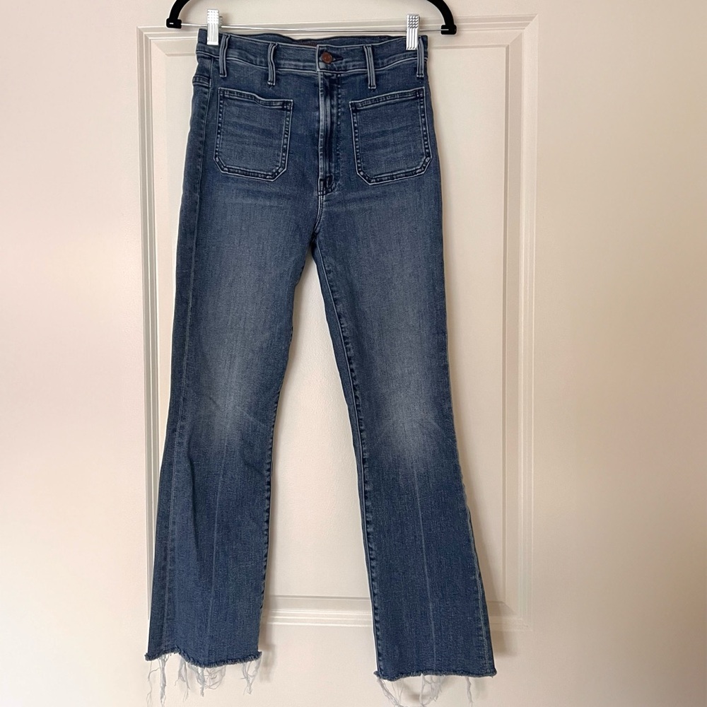 MOTHER Cropped Straight Leg Jeans with Frayed Hem